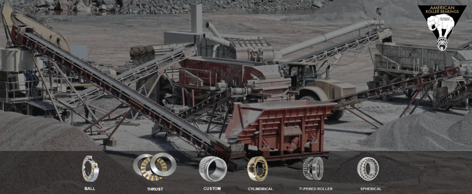 American Roller Bearings' line of ball, thrust, custom, cylindrical, tapered roller, and spherical bearings for heavy industrial machinery.