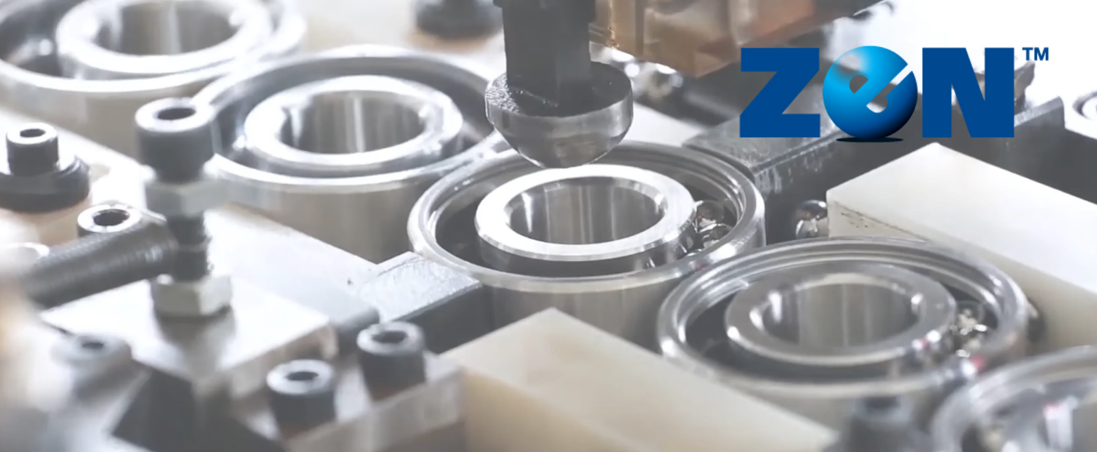The high-precision, automated production of ZEN ball bearings, showcasing the quality control and modern manufacturing process.