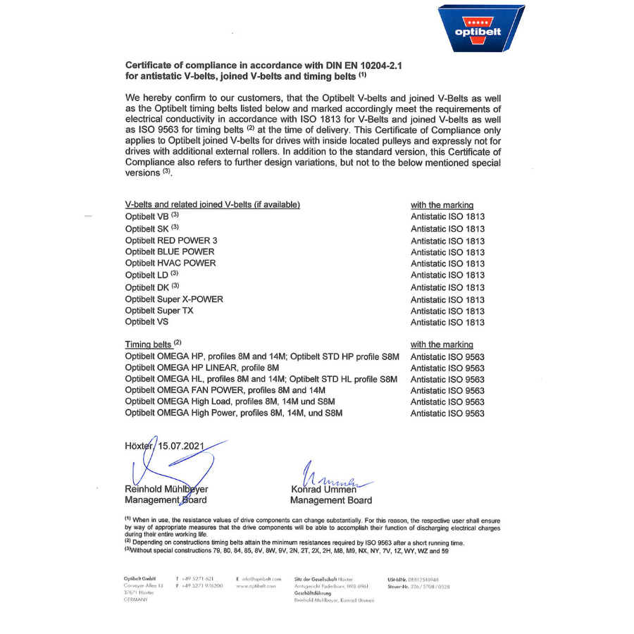 Optibelt SPZ 722 Wedge V Belt (9.7 x 722 mm)